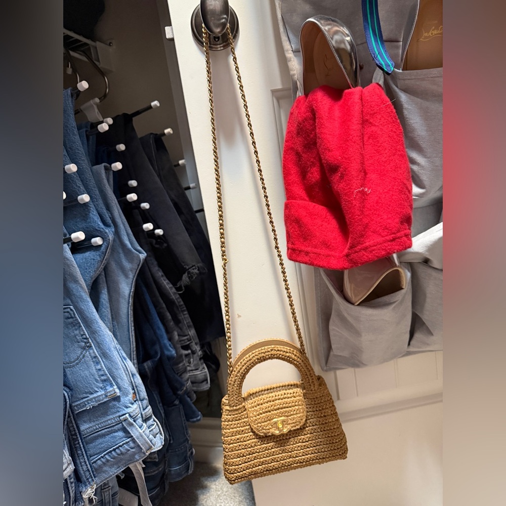 Chanel Braided Raffia & Gold Tone Metal Mini Shopping Bag - Picture 7 of 9